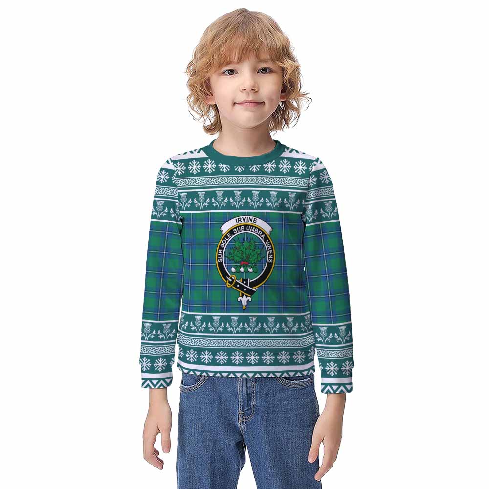 Irvine Clan Tartan Christmas Kid Ugly Sweatshirt with Family Crest - Tartan Vibes Clothing