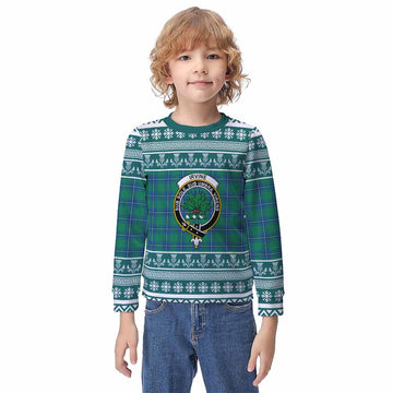 Irvine Clan Tartan Christmas Kid Ugly Sweatshirt with Family Crest