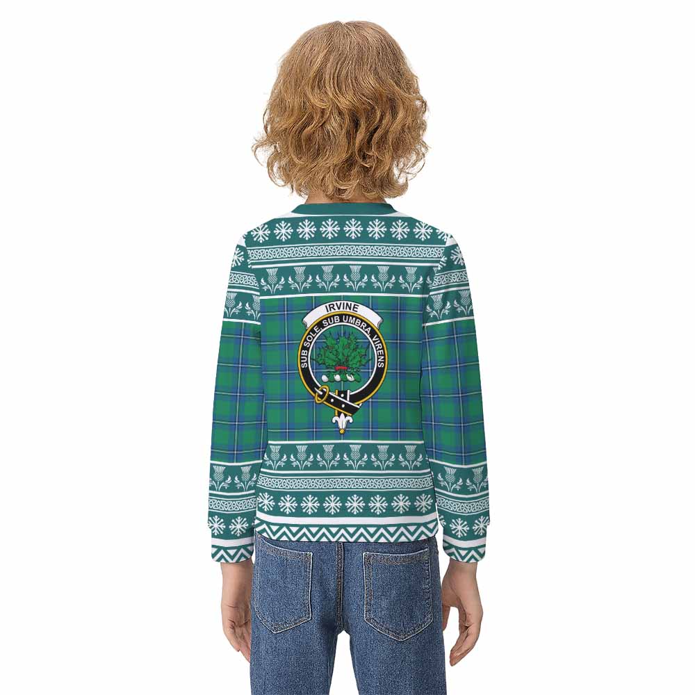 Irvine Clan Tartan Christmas Kid Ugly Sweatshirt with Family Crest - Tartan Vibes Clothing