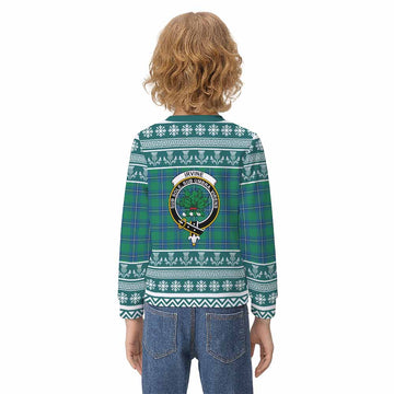 Irvine Clan Tartan Christmas Kid Ugly Sweatshirt with Family Crest