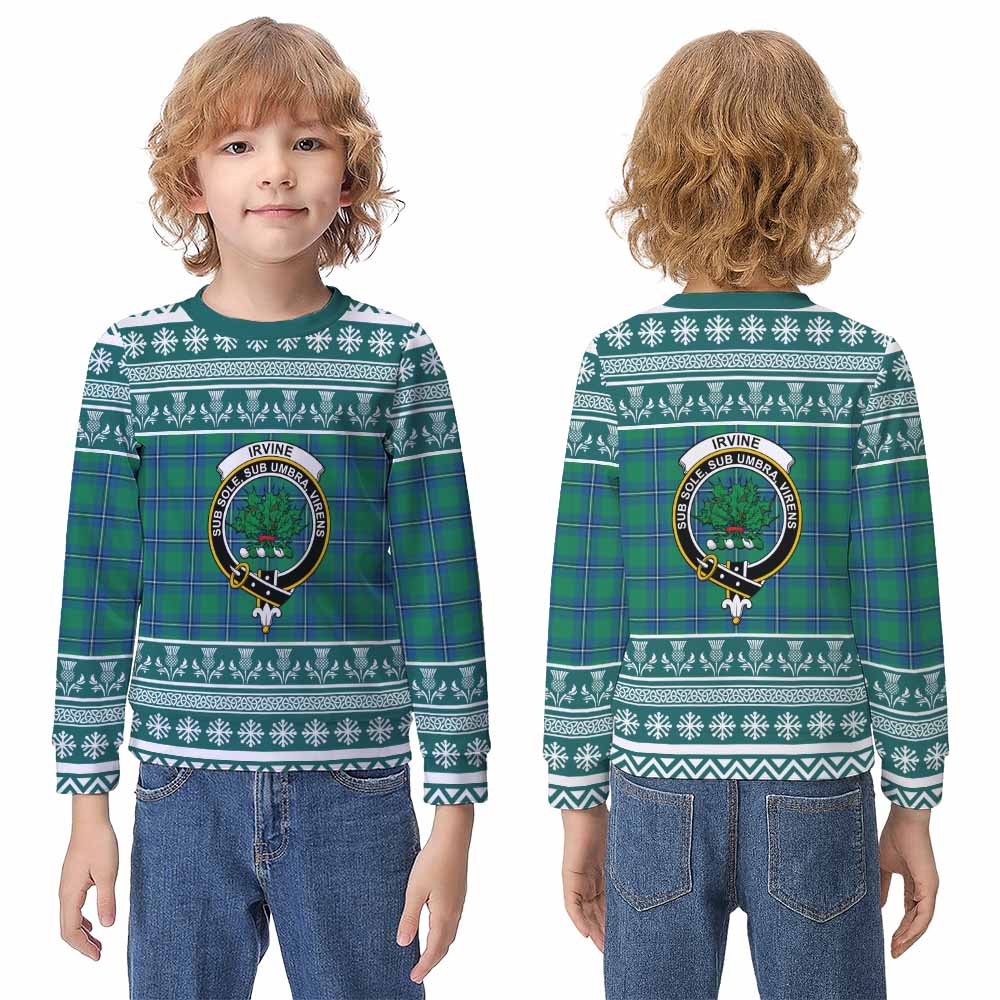 Irvine Clan Tartan Christmas Kid Ugly Sweatshirt with Family Crest - Tartan Vibes Clothing