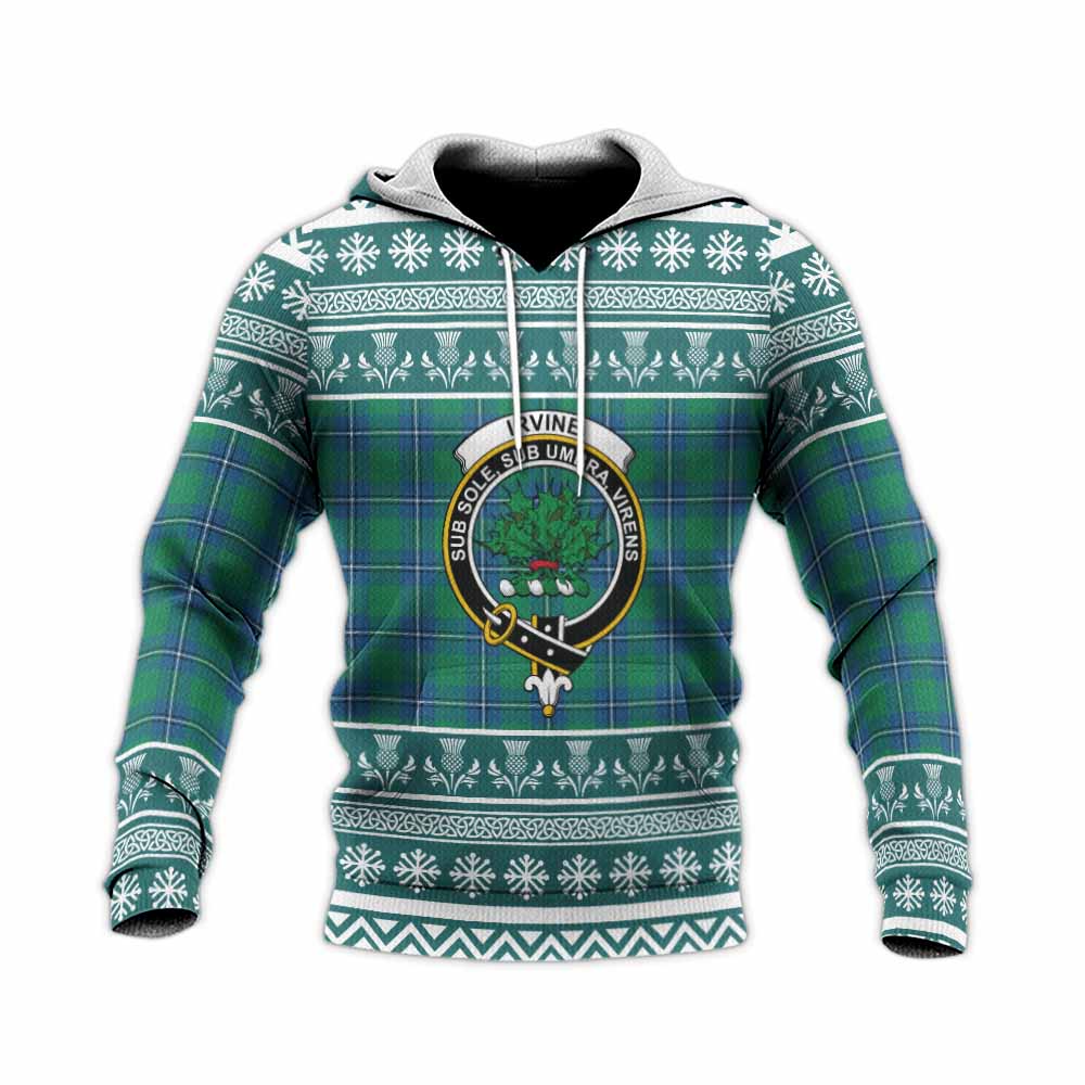 Irvine Clan Tartan Christmas Knitted Hoodie with Family Crest - Tartan Vibes Clothing
