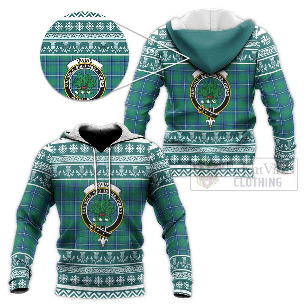 Irvine Clan Tartan Christmas Knitted Hoodie with Family Crest - Tartan Vibes Clothing