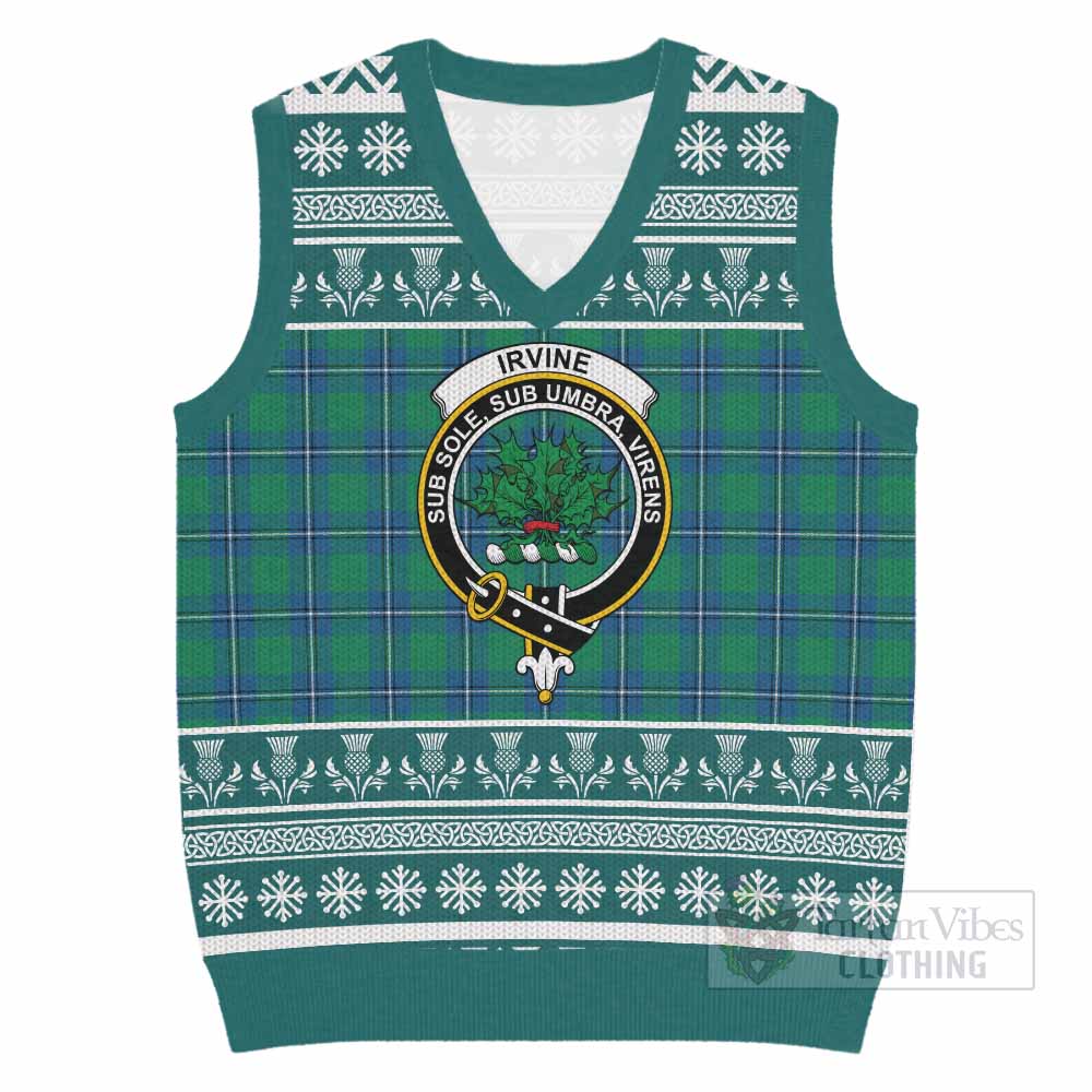 Irvine Clan Tartan Christmas Knitted V-Neck Vest with Family Crest - Tartan Vibes Clothing