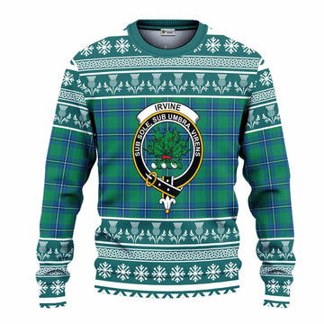 Irvine Clan Tartan Christmas Ugly Sweater with Family Crest