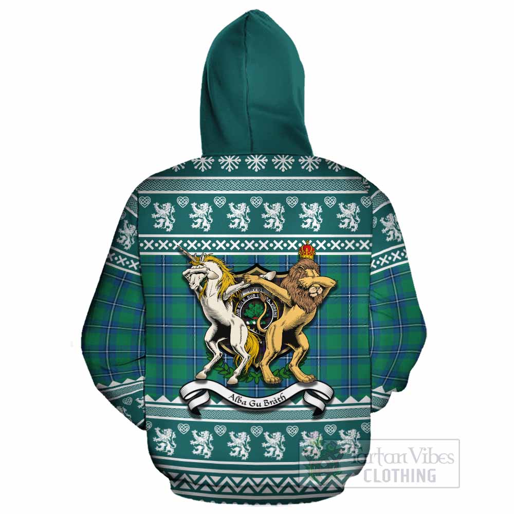 Irvine Clan Tartan Crest Christmas Cotton Hoodie Coat of Arms Funny Style - Tartan Vibes Clothing
