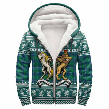 Irvine Clan Tartan Crest Christmas Fleece Hoodie Coat of Arms Funny Style