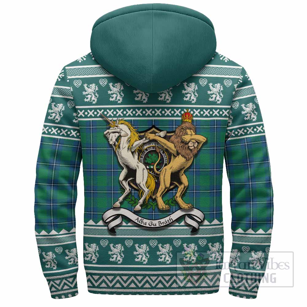 Irvine Clan Tartan Crest Christmas Fleece Hoodie Coat of Arms Funny Style - Tartan Vibes Clothing