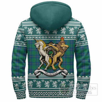 Irvine Clan Tartan Crest Christmas Fleece Hoodie Coat of Arms Funny Style
