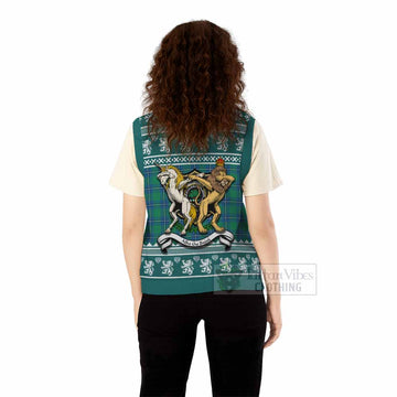 Irvine Clan Tartan Crest Christmas Knitted V-Neck Vest Coat of Arms Funny Style