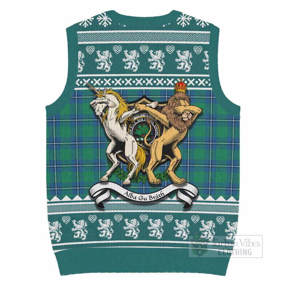 Irvine Clan Tartan Crest Christmas Knitted V-Neck Vest Coat of Arms Funny Style - Tartan Vibes Clothing