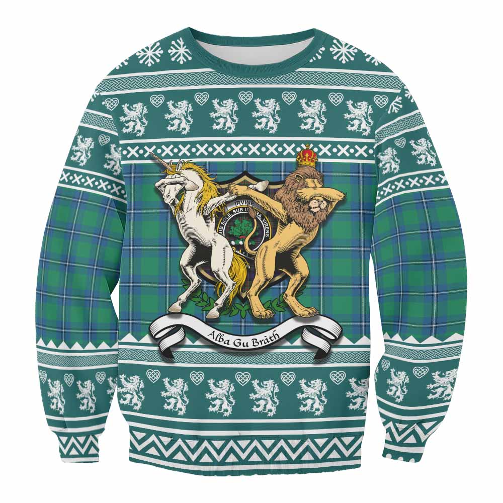 Irvine Clan Tartan Crest Christmas Sweatshirt Coat of Arms Funny Style - Tartan Vibes Clothing