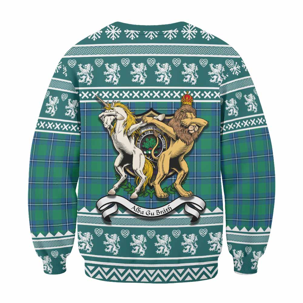 Irvine Clan Tartan Crest Christmas Sweatshirt Coat of Arms Funny Style - Tartan Vibes Clothing