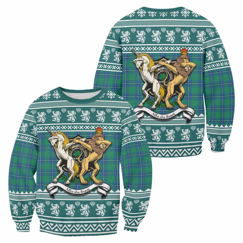 Irvine Clan Tartan Crest Christmas Sweatshirt Coat of Arms Funny Style - Tartan Vibes Clothing