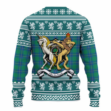 Irvine Clan Tartan Crest Christmas Ugly Sweater Coat of Arms Funny Style
