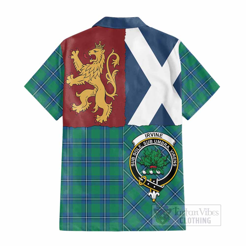 Irvine Crest Tartan Cotton Hawaiian Shirt with Lion Rampant Saltire Style - Tartan Vibes Clothing
