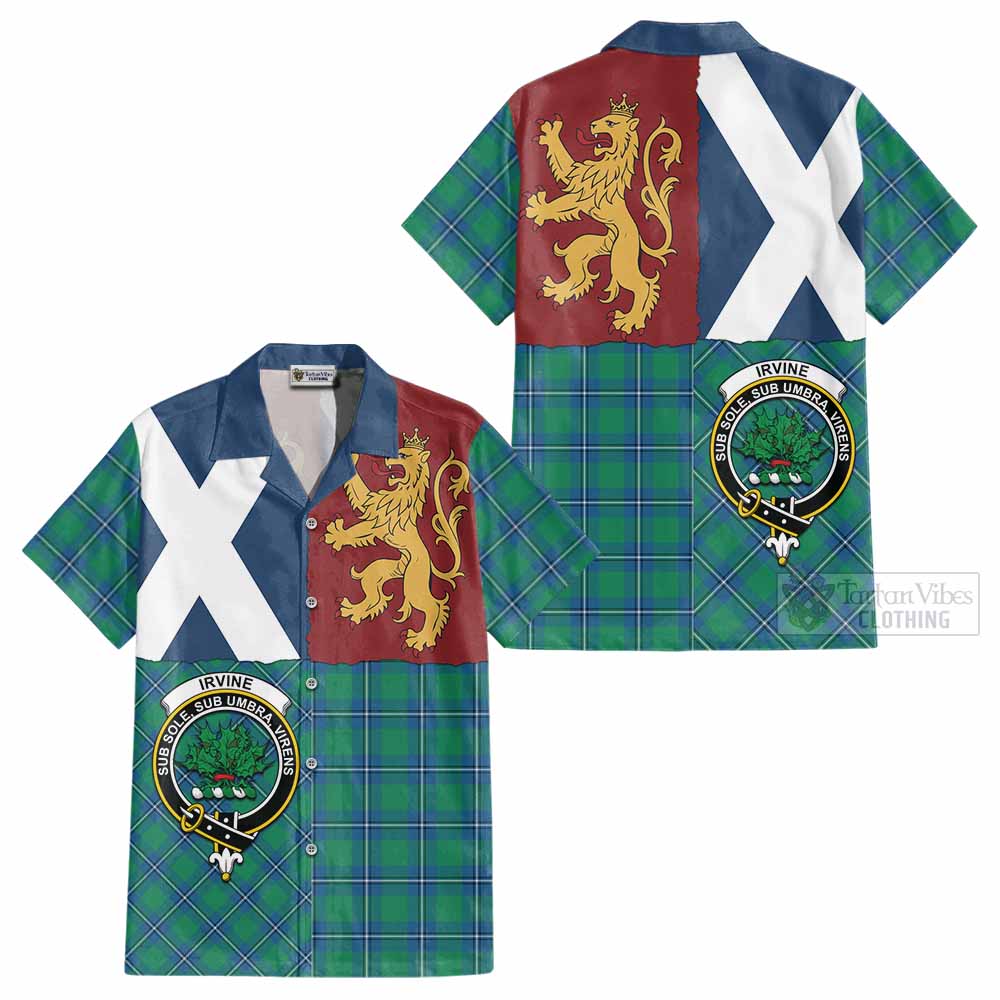 Irvine Crest Tartan Cotton Hawaiian Shirt with Lion Rampant Saltire Style - Tartan Vibes Clothing