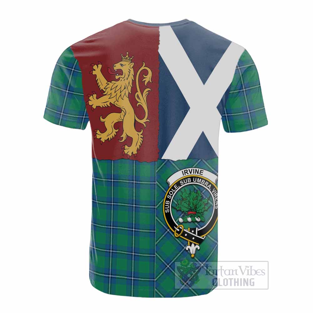 Irvine Crest Tartan Cotton T-shirt with Lion Rampant Saltire Style - Tartan Vibes Clothing