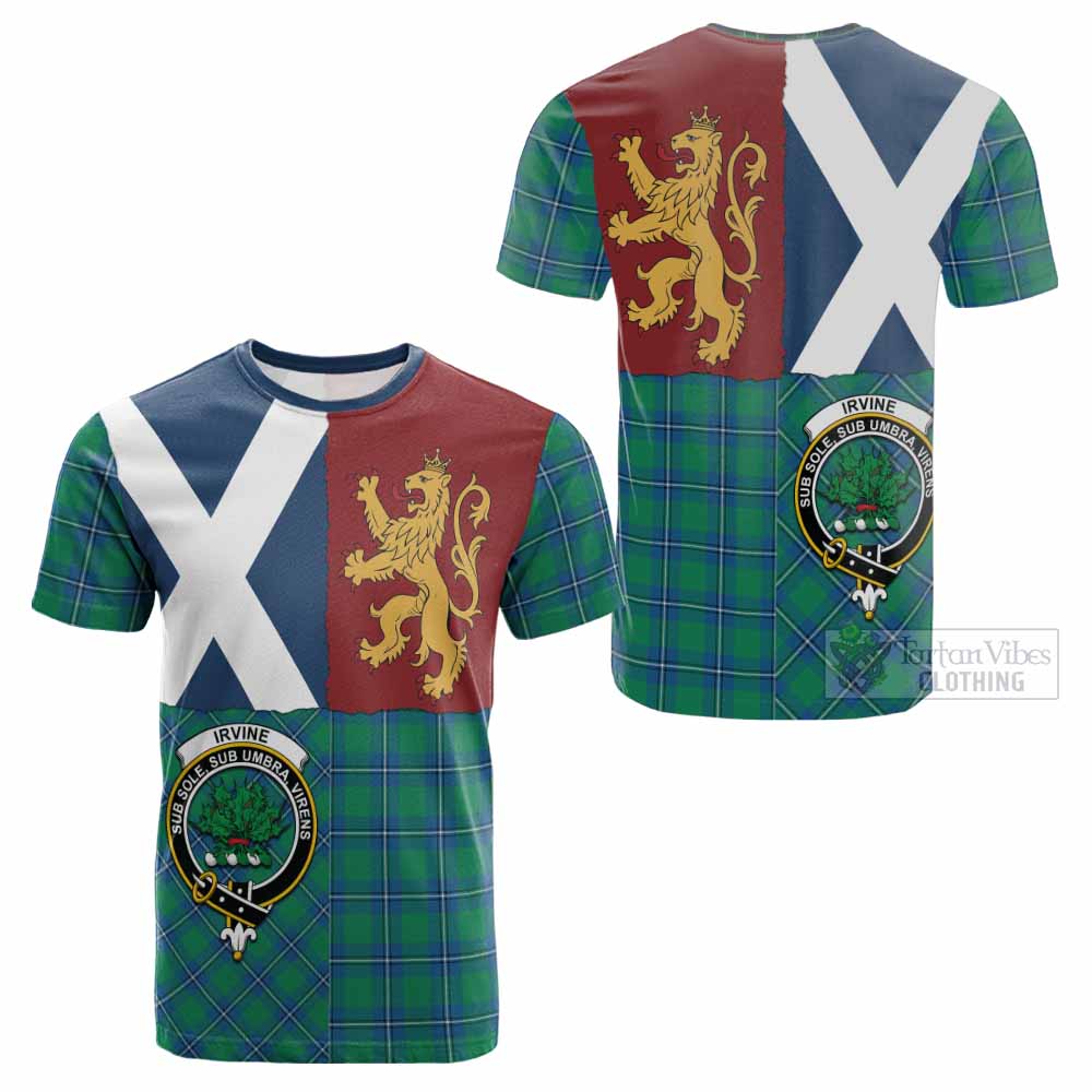 Irvine Crest Tartan Cotton T-shirt with Lion Rampant Saltire Style - Tartan Vibes Clothing