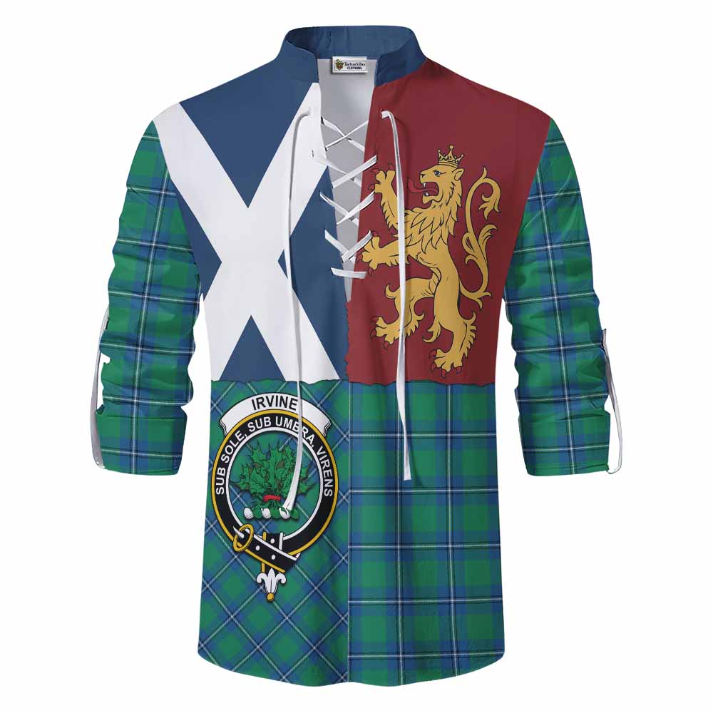 Irvine Crest Tartan Ghillie Shirt with Lion Rampant Saltire Style - Tartan Vibes Clothing