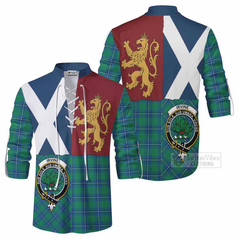 Irvine Crest Tartan Ghillie Shirt with Lion Rampant Saltire Style - Tartan Vibes Clothing
