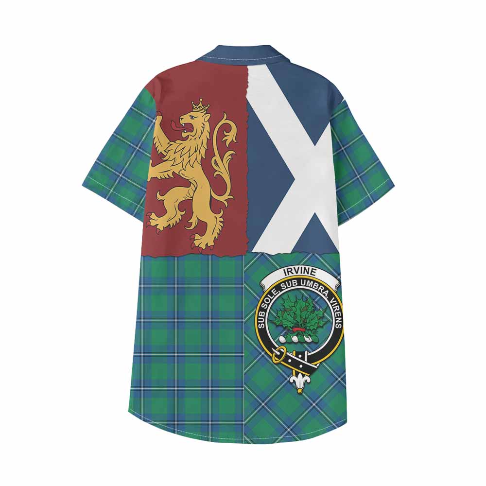 Irvine Crest Tartan Kid Hawaiian Shirt with Lion Rampant Saltire Style - Tartan Vibes Clothing