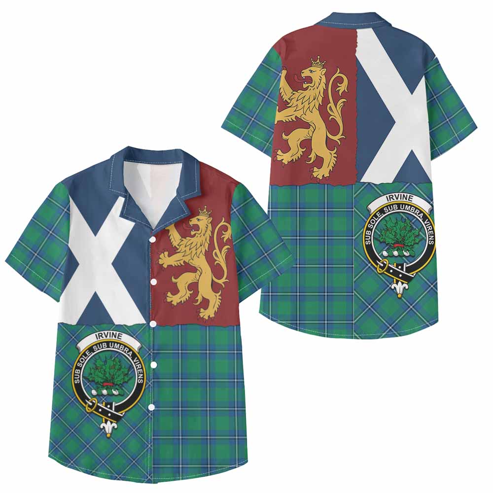 Irvine Crest Tartan Kid Hawaiian Shirt with Lion Rampant Saltire Style - Tartan Vibes Clothing