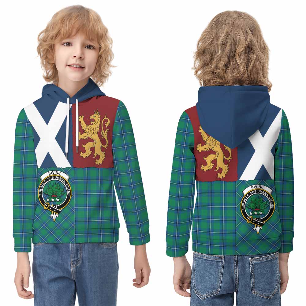 Irvine Crest Tartan Kid Hoodie with Lion Rampant Saltire Style - Tartan Vibes Clothing