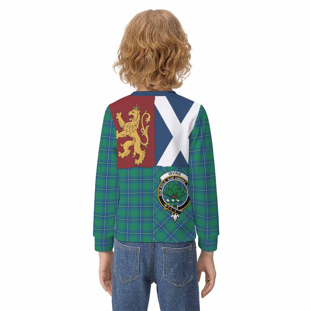 Irvine Crest Tartan Kid Knitted Sweatshirt with Lion Rampant Saltire Style - Tartan Vibes Clothing