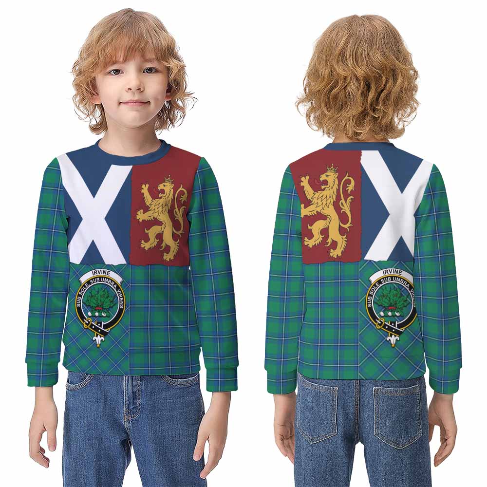 Irvine Crest Tartan Kid Knitted Sweatshirt with Lion Rampant Saltire Style - Tartan Vibes Clothing