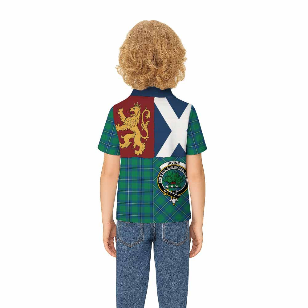 Irvine Crest Tartan Kid Polo Shirt with Lion Rampant Saltire Style - Tartan Vibes Clothing