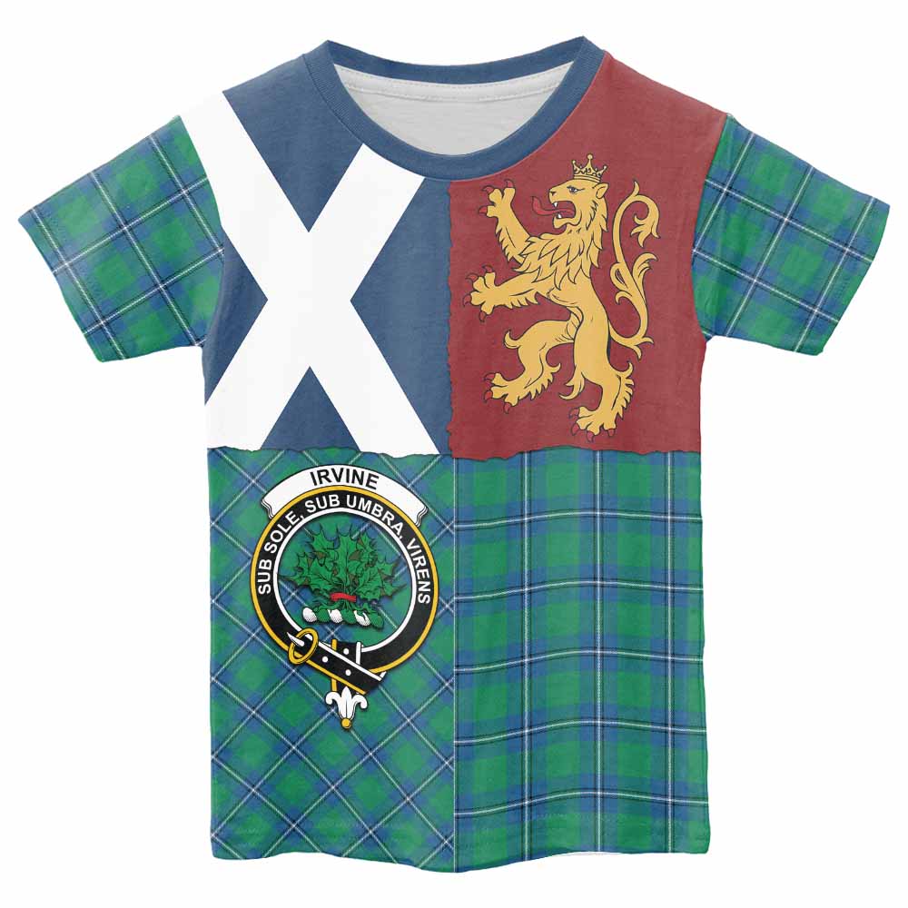 Irvine Crest Tartan Kid T-shirt with Lion Rampant Saltire Style - Tartan Vibes Clothing