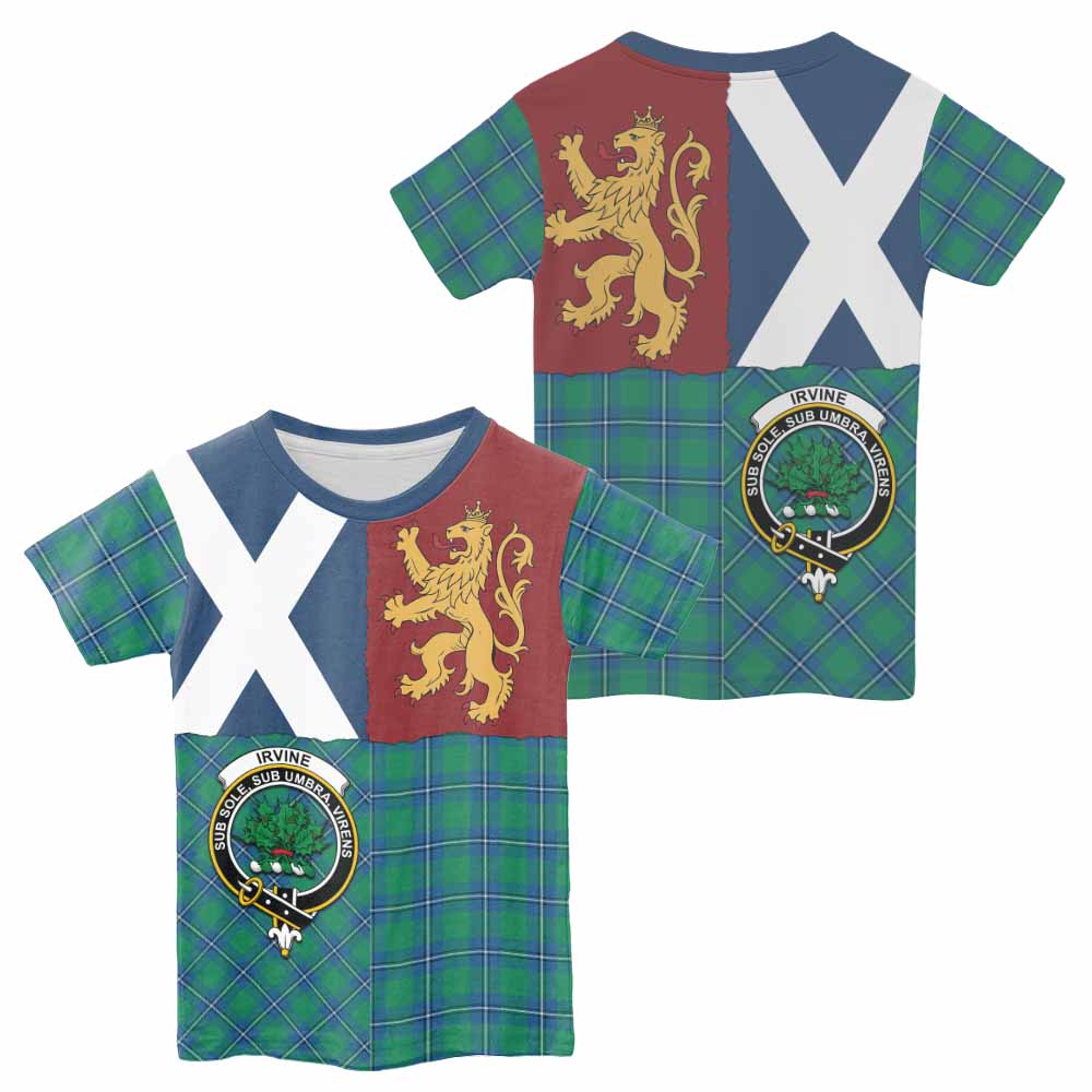 Irvine Crest Tartan Kid T-shirt with Lion Rampant Saltire Style - Tartan Vibes Clothing