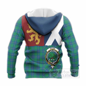 Irvine Crest Tartan Knitted Hoodie with Lion Rampant Saltire Style