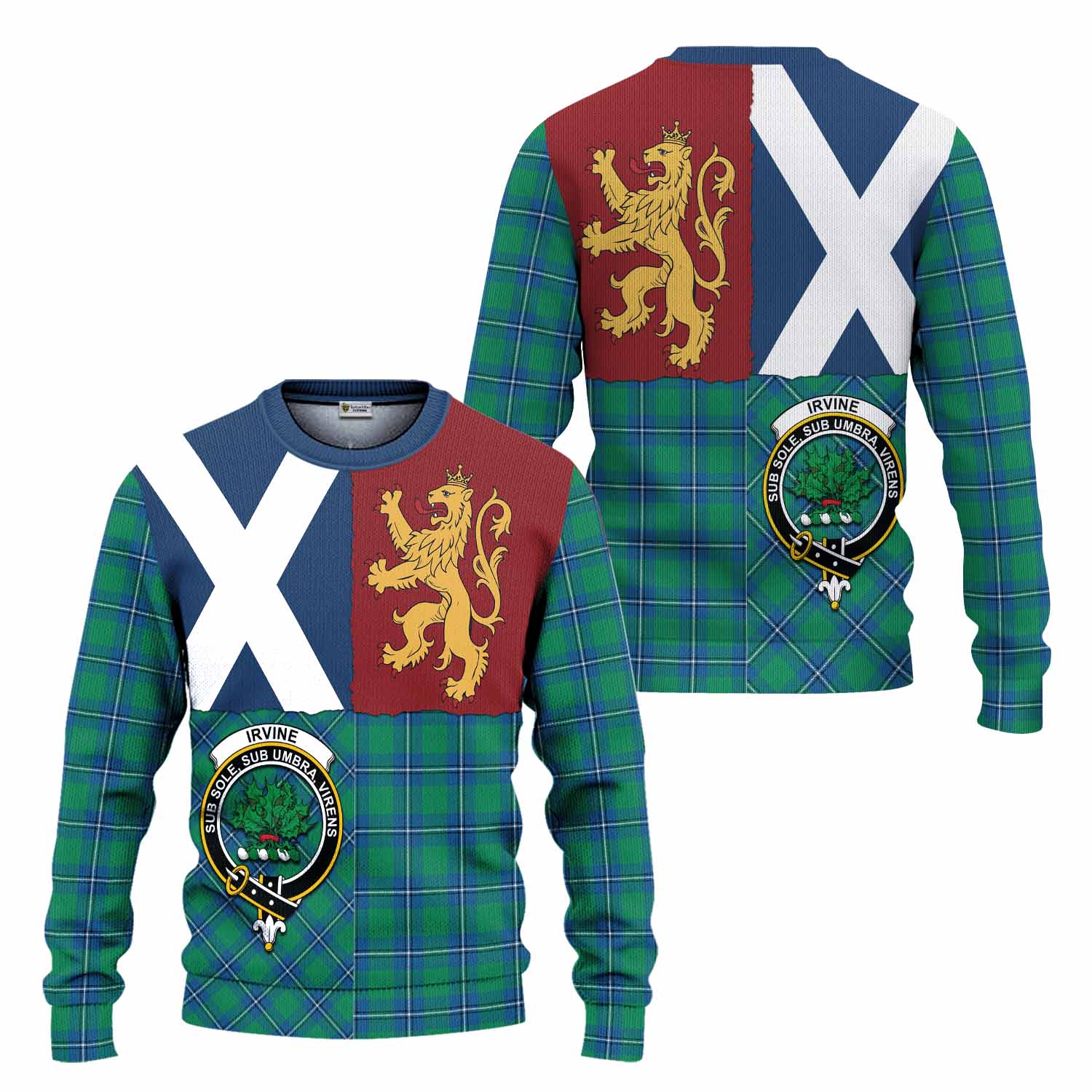 Irvine Crest Tartan Knitted Sweater with Lion Rampant Saltire Style