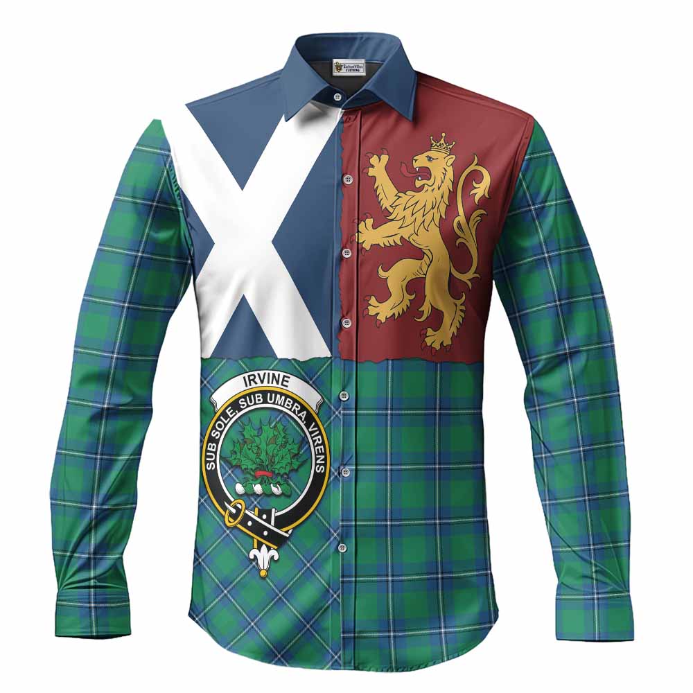 Irvine Crest Tartan Long Sleeve Button Shirts with Lion Rampant Saltire Style