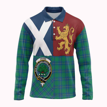 Irvine Crest Tartan Long Sleeve Polo Shirt with Lion Rampant Saltire Style