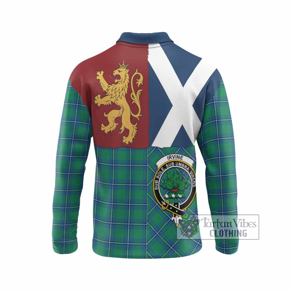 Irvine Crest Tartan Long Sleeve Polo Shirt with Lion Rampant Saltire Style