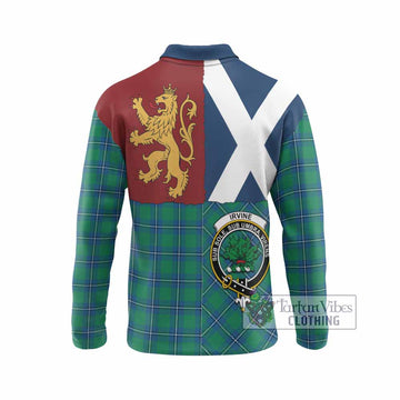 Irvine Crest Tartan Long Sleeve Polo Shirt with Lion Rampant Saltire Style