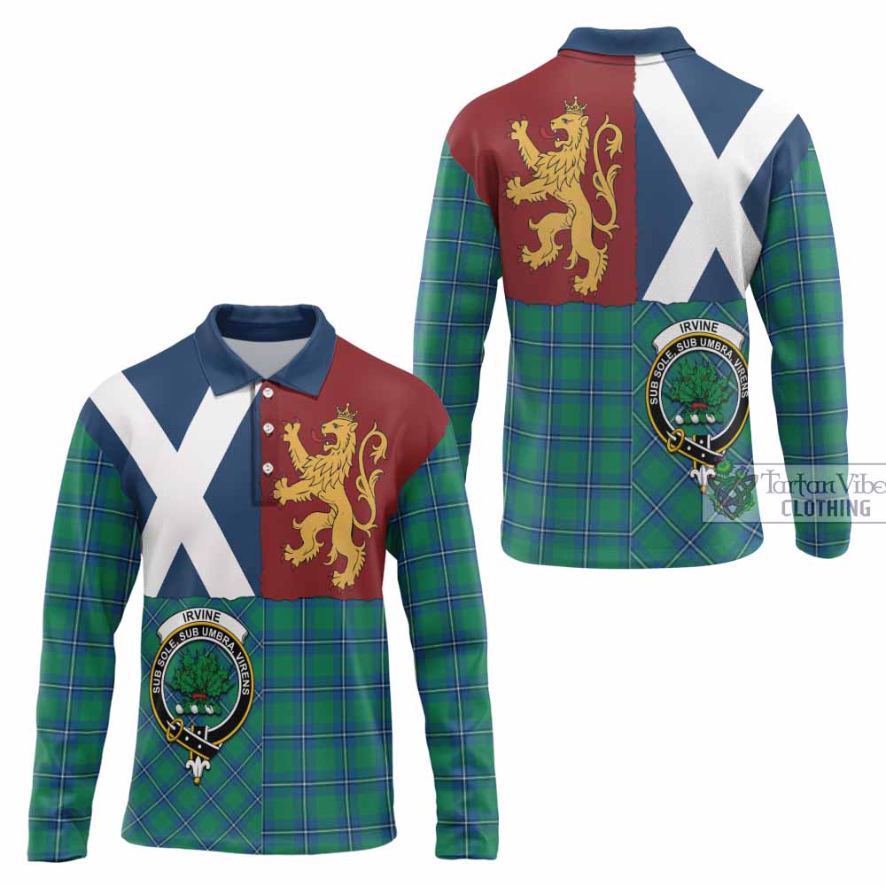 Irvine Crest Tartan Long Sleeve Polo Shirt with Lion Rampant Saltire Style