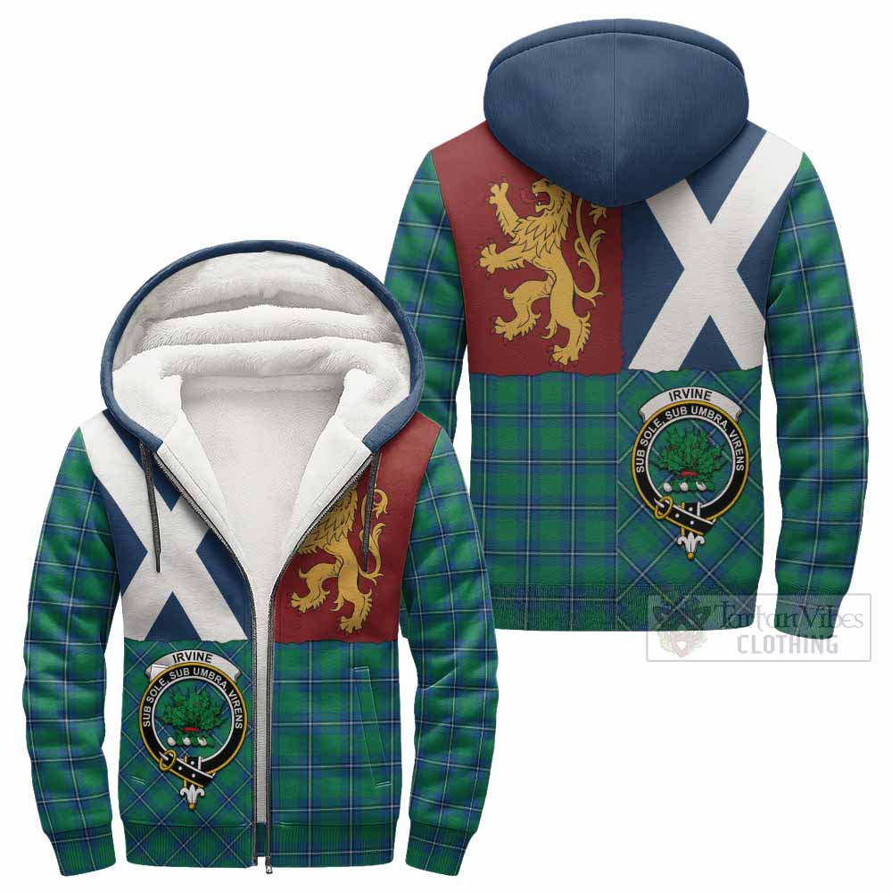Irvine Crest Tartan Sherpa Hoodie with Lion Rampant Saltire Style