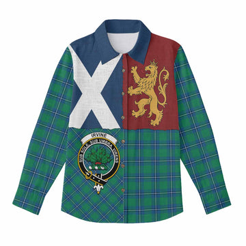 Irvine Crest Tartan Women Casual Shirt with Lion Rampant Saltire Style