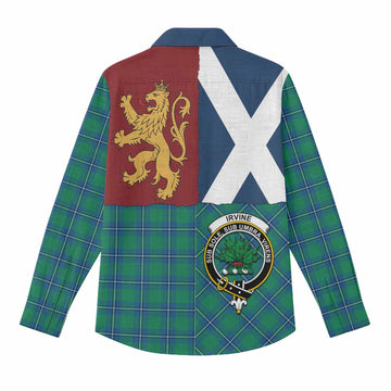 Irvine Crest Tartan Women Casual Shirt with Lion Rampant Saltire Style