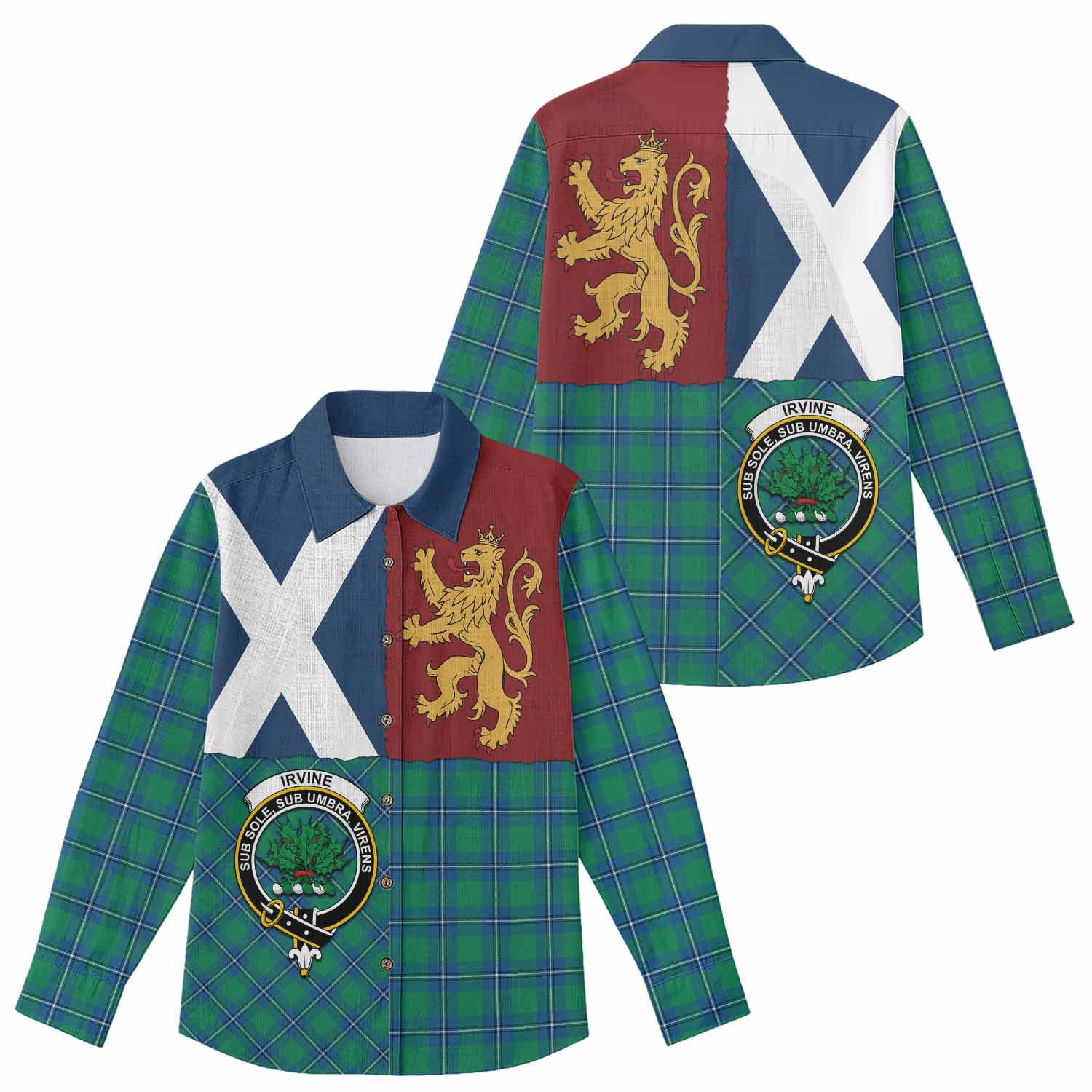 Irvine Crest Tartan Women Casual Shirt with Lion Rampant Saltire Style