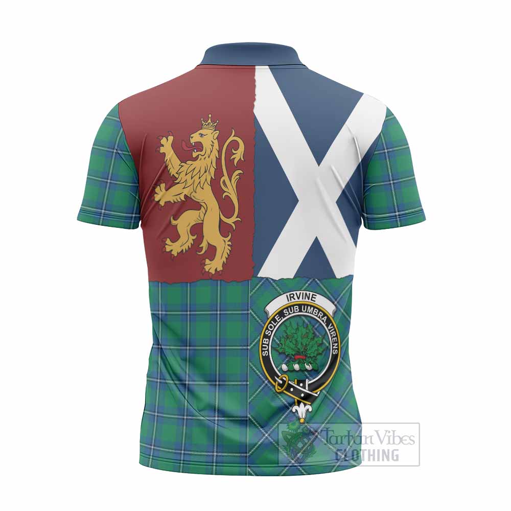 Irvine Crest Tartan Zipper Polo Shirt with Lion Rampant Saltire Style