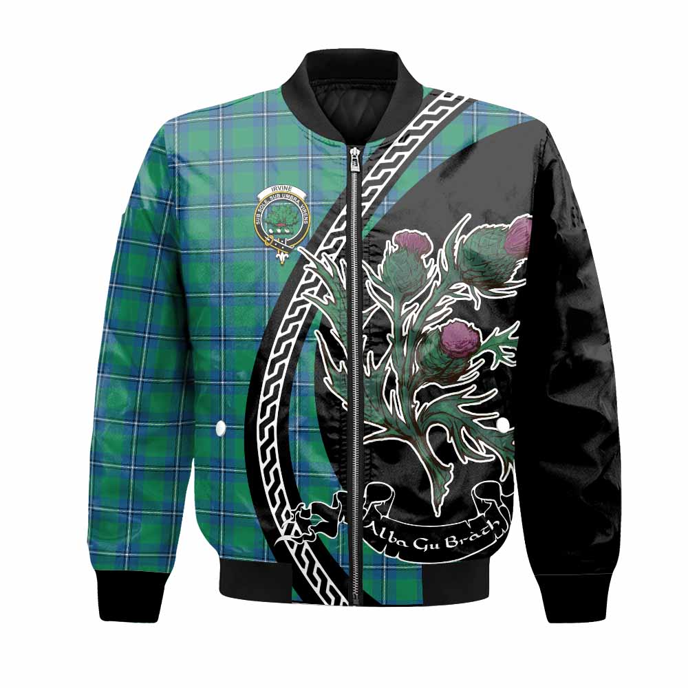 Irvine Family Crest Tartan Bomber Jacket Alba Thistle Inspired - Tartan Vibes Clothing