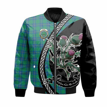 Irvine Family Crest Tartan Bomber Jacket Alba Thistle Inspired