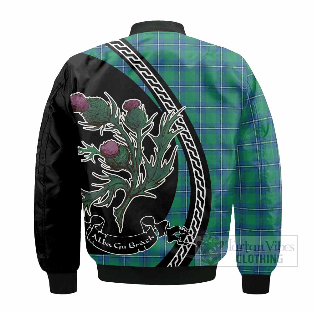 Irvine Family Crest Tartan Bomber Jacket Alba Thistle Inspired - Tartan Vibes Clothing