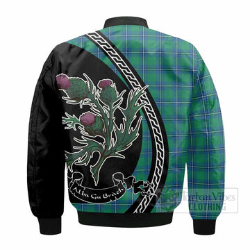 Irvine Family Crest Tartan Bomber Jacket Alba Thistle Inspired