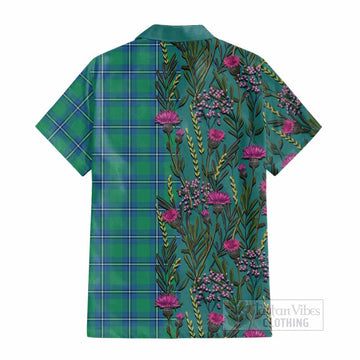 Irvine Family Crest Tartan Cotton Hawaiian Shirt Scottish Thistle Flower Pattern Half Style - Tartan Vibes Clothing